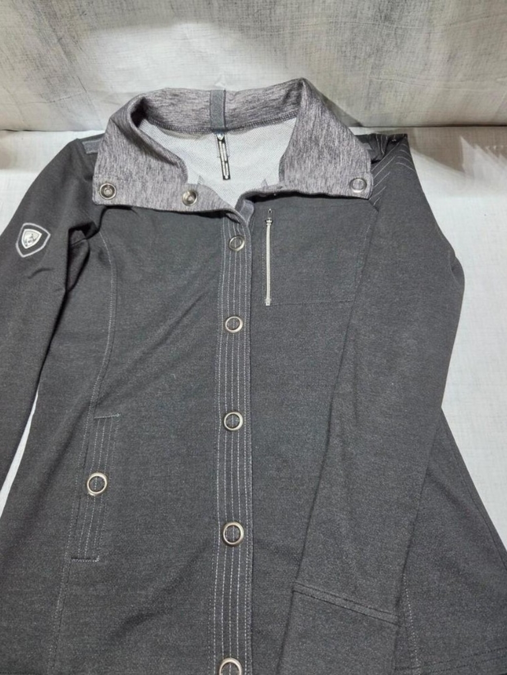 Womens Kuhl Gray Button-Front Knit Jacket with Contrast Collar S Small